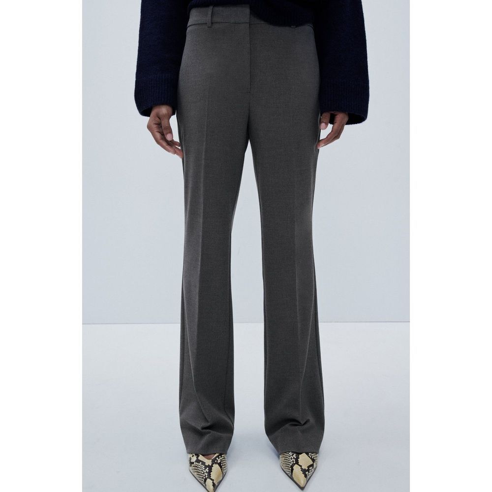 Gray Zara High-Waisted Flat Front Flare Leg Pants Trousers (NWT)